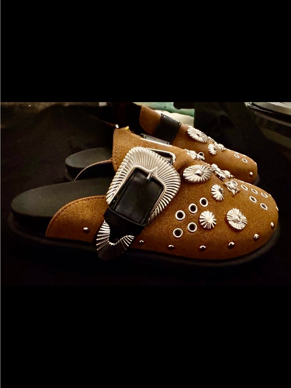 SHEIN Tan Western Studded Buckle Mules Clogs (Toga Virilis Style) - Size 41